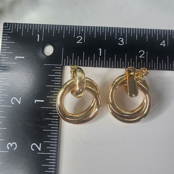 Gold Double Hoop Post Earrings New - Picture 6 of 6